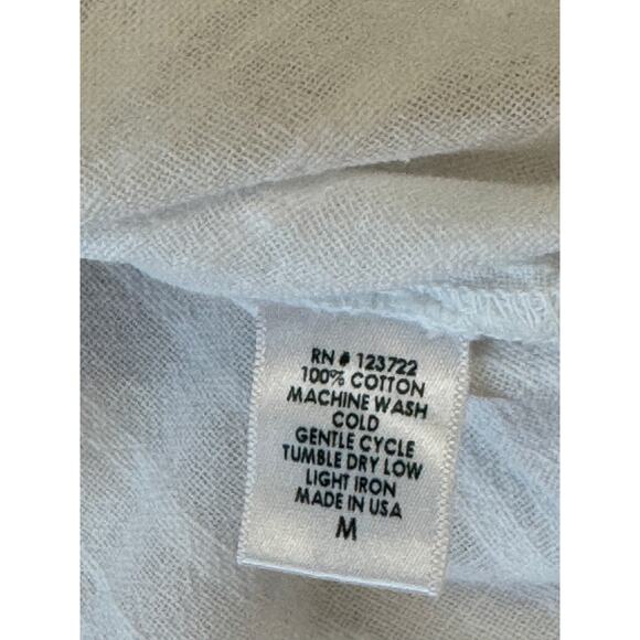 Xirena White Cotton Stripe Popover Blouse Gauze Pocket Long Sleeve Top Size M - Picture 8 of 9